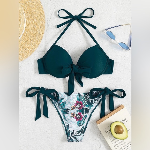 SHEIN Other - Shein tropical knot teal tie swimsuit bikini cheeky